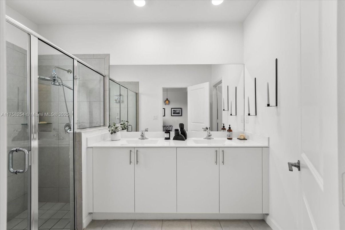 Bathroom, Dual Sink Vanities, Glass Shower, Interior, Recessed Lighting