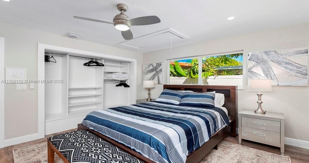 Bedroom, Interior, Recessed Lighting, Wood Texture Flooring