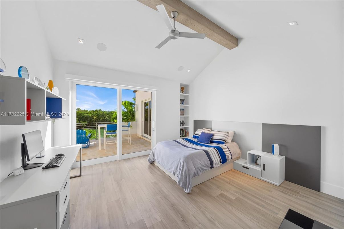 Bedroom, Home Office, Interior, Recessed Lighting, Water, Wooden Beams, Wood Texture Flooring