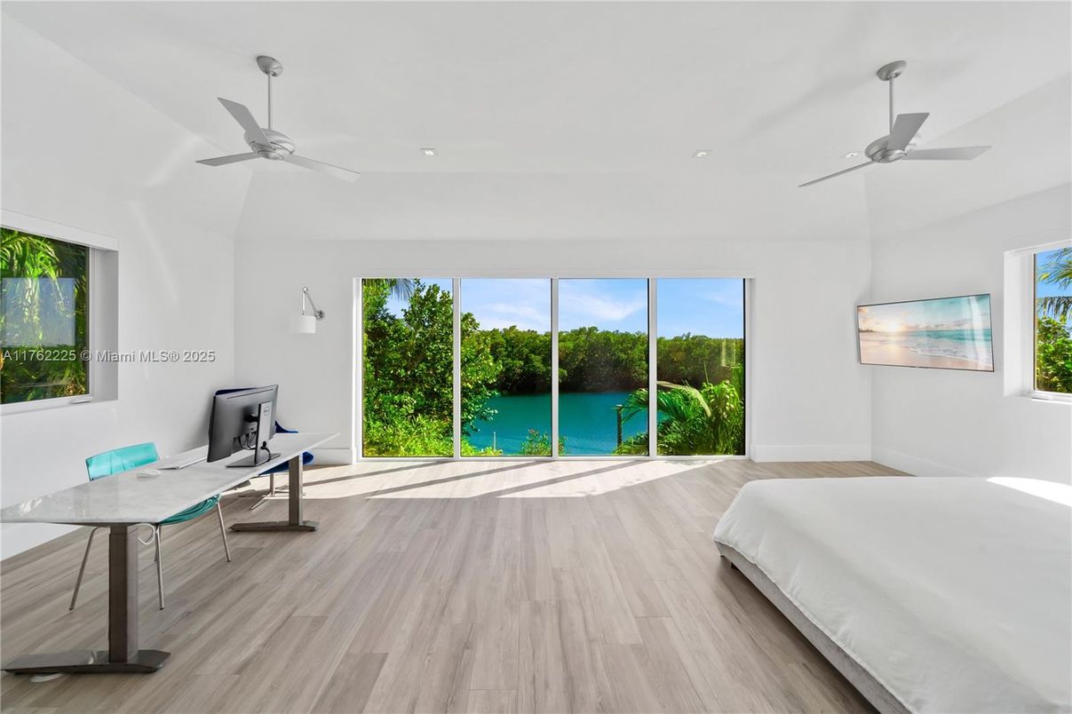Bedroom, Home Office, Interior, Recessed Lighting, Water, Wood Texture Flooring
