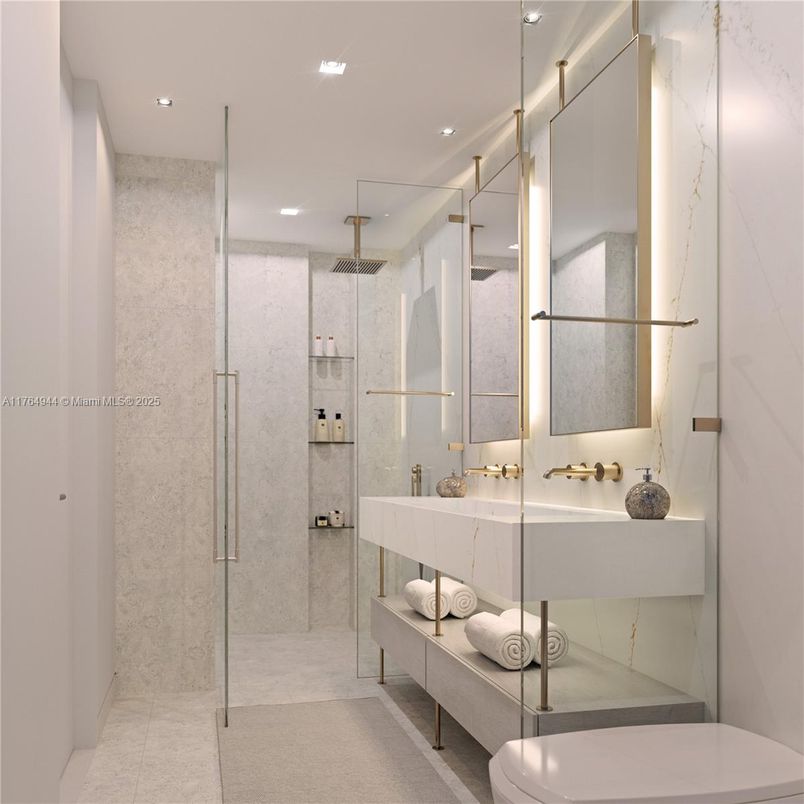 Bathroom, Glass Shower, Interior, Recessed Lighting