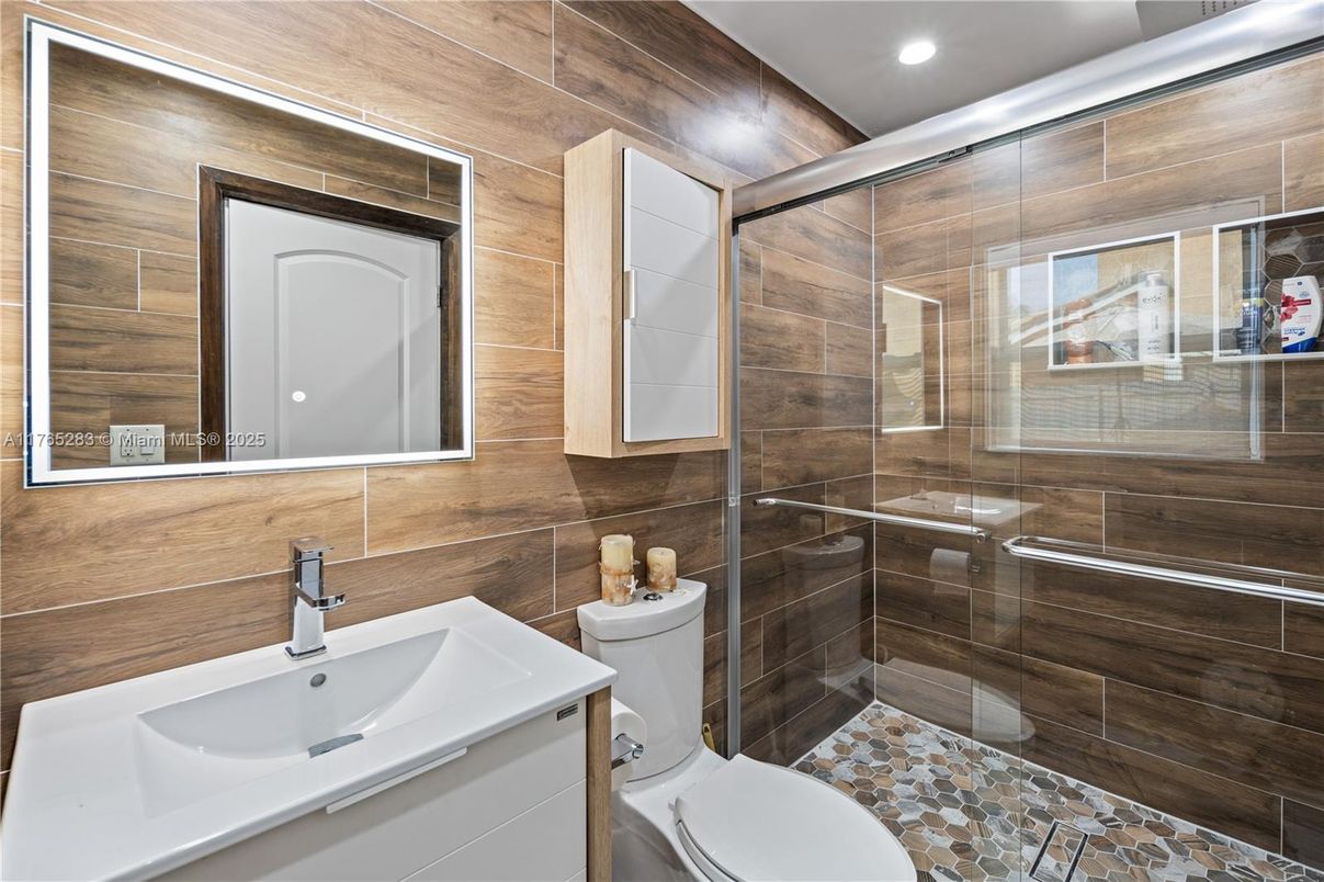 Bathroom, Glass Shower, Interior, Recessed Lighting