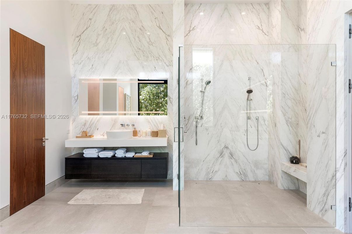 Bathroom, Glass Shower, Interior, Marble Walls