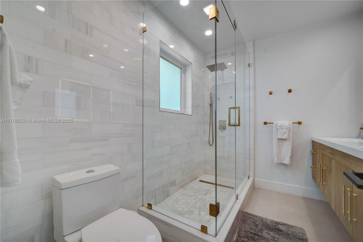 Bathroom, Glass Shower, Interior, Recessed Lighting