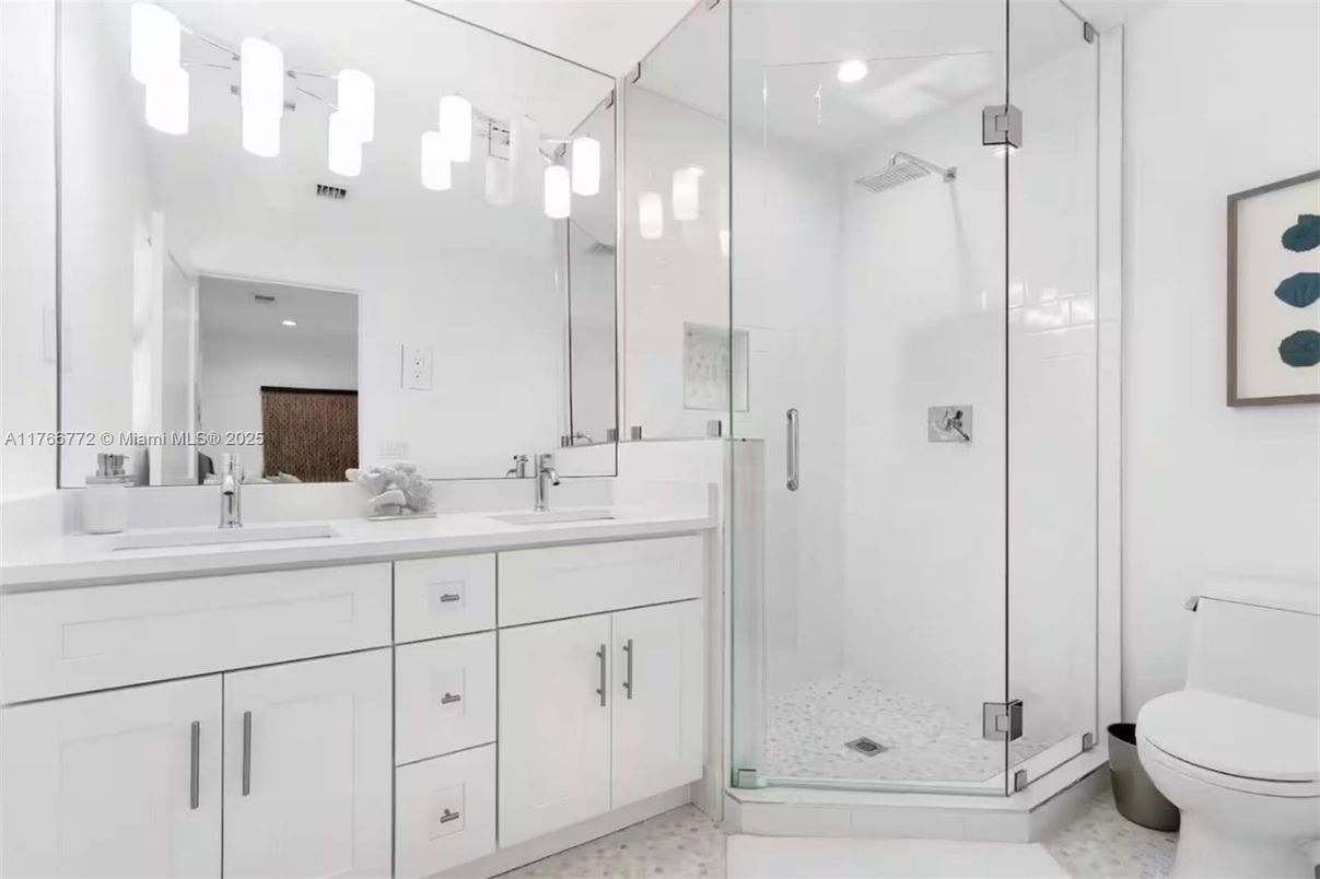 Bathroom, Dual Sink Vanities, Glass Shower, Interior, Recessed Lighting