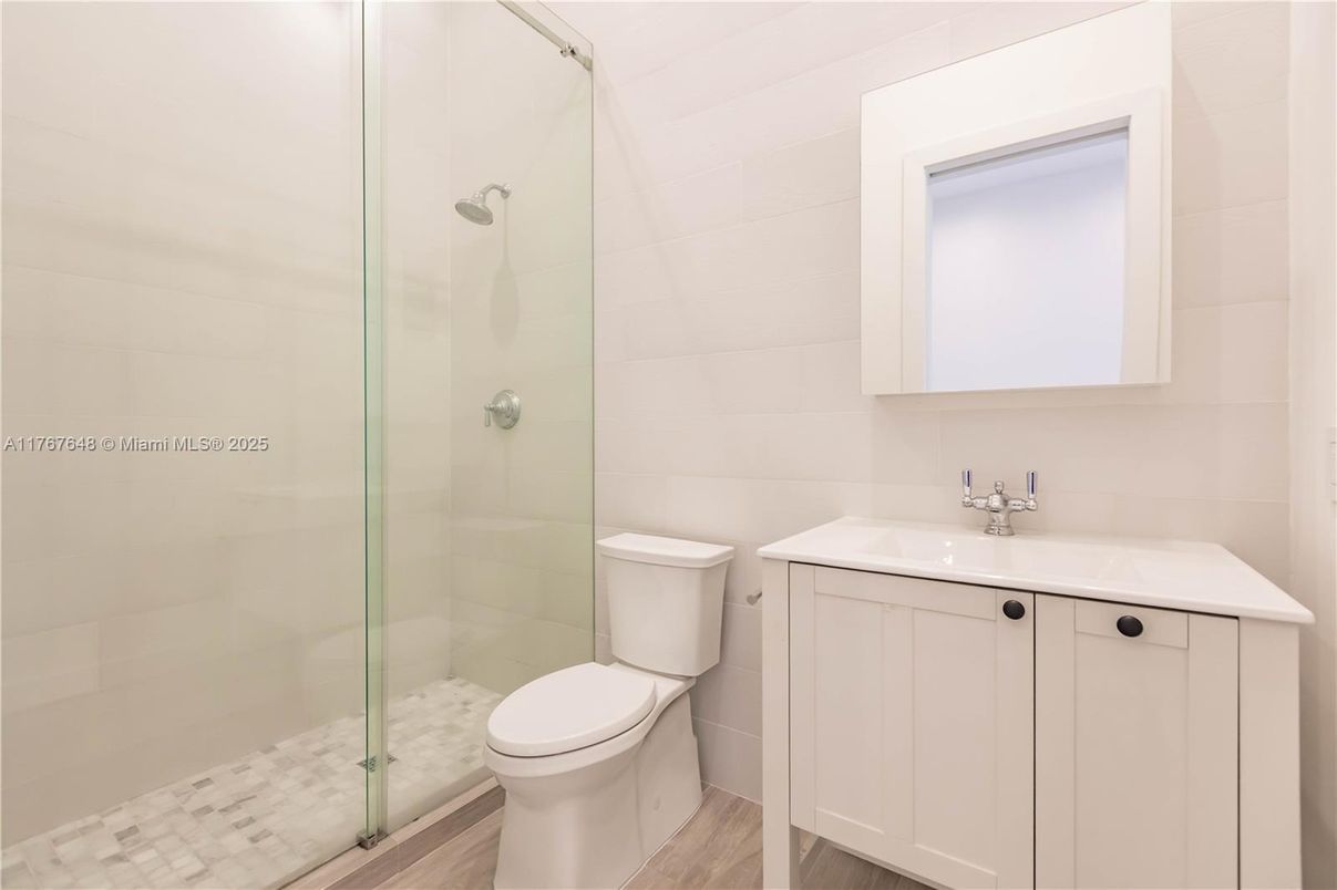 Bathroom, Glass Shower, Interior, Wood Texture Flooring