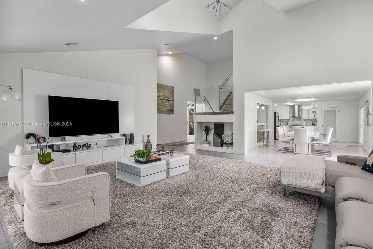 Dining room, Fireplace, Interior, Living room, Recessed Lighting