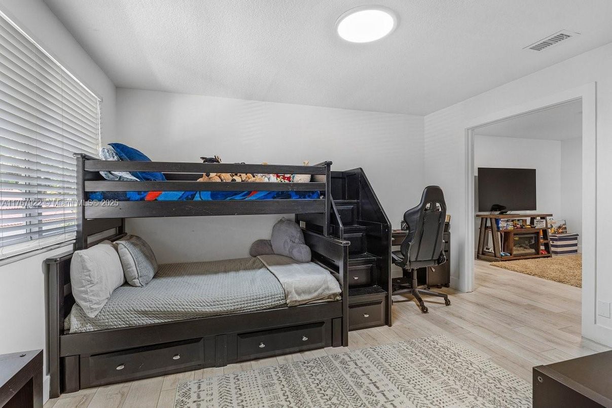 Bedroom, Home Office, Interior, Recessed Lighting, Wood Texture Flooring