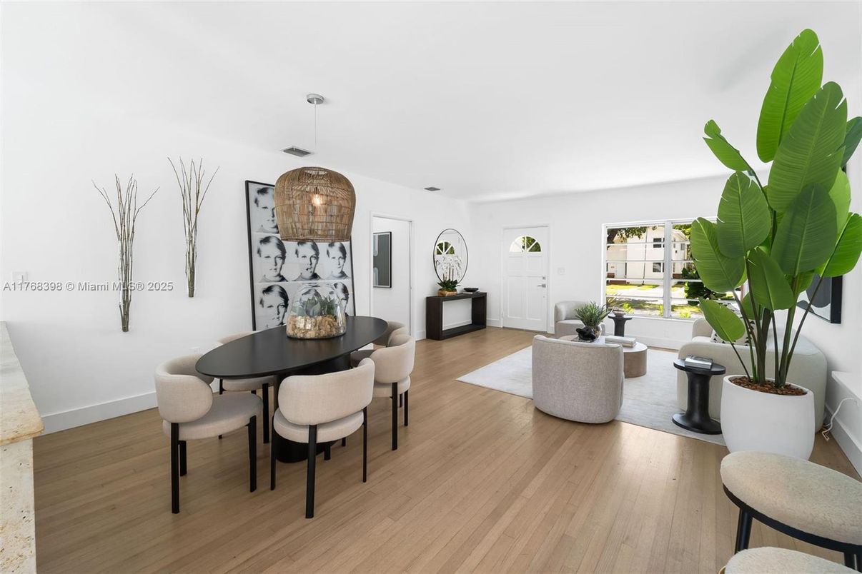 Dining room, Interior, Living room, Pendant Lights, Wood Texture Flooring