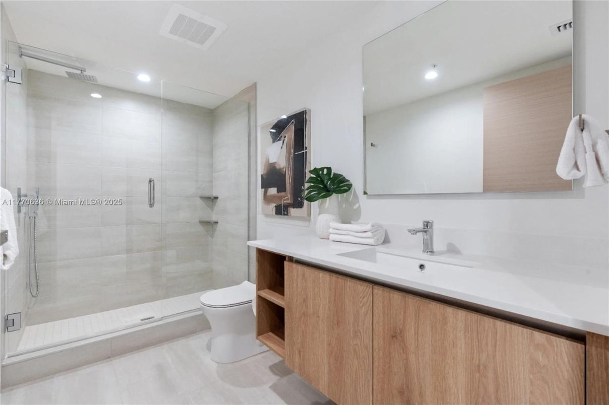 Bathroom, Glass Shower, Interior, Recessed Lighting