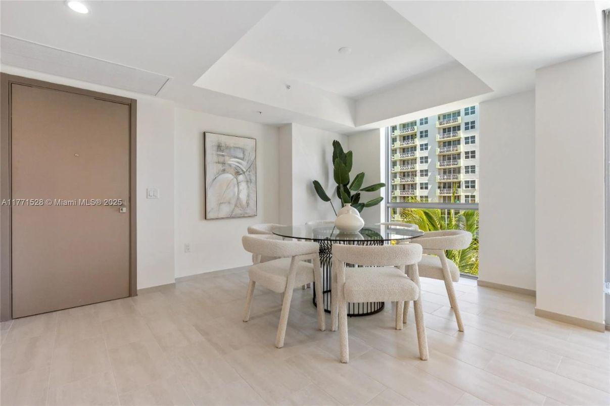 Dining room, Interior, Recessed Lighting, Wood Texture Flooring
