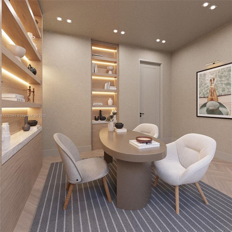 Home Office, Interior, Recessed Lighting, Wood Texture Flooring