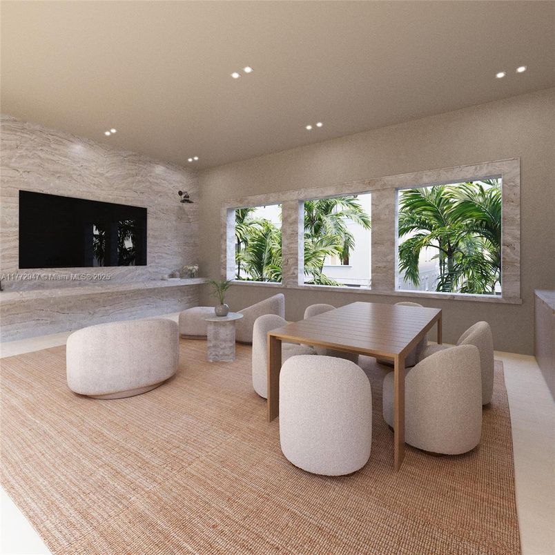 Dining room, Fireplace, Interior, Living room, Recessed Lighting