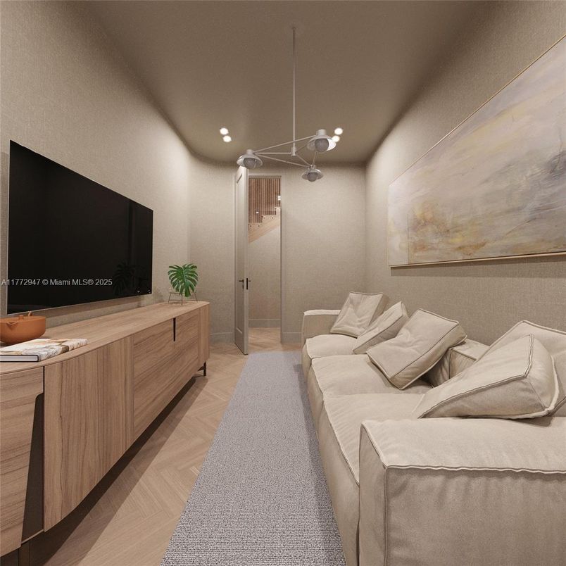 Interior, Living room, Pendant Lights, Recessed Lighting, Wood Texture Flooring