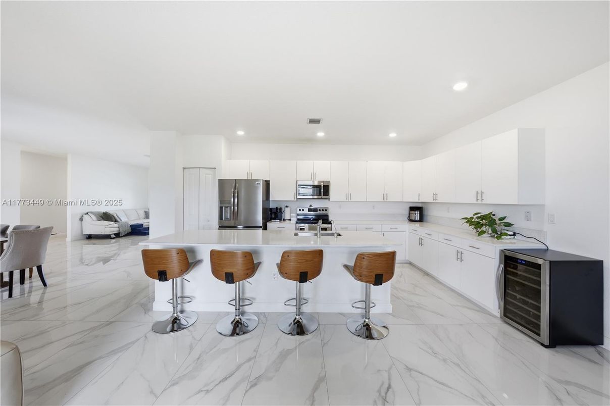 Interior, Kitchen, Marble, Recessed Lighting, Stainless Steel Appliances