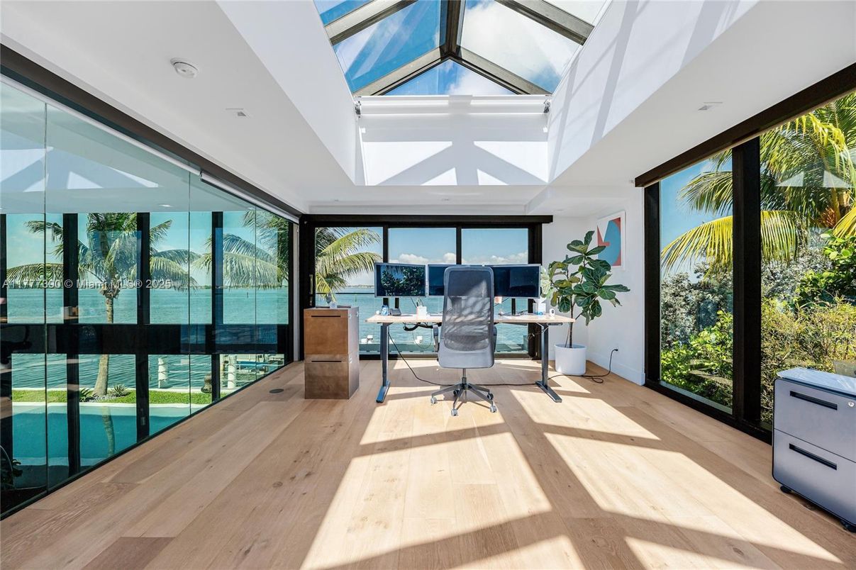 Glass Ceilings, Home Office, Interior, Recessed Lighting, Sun Room, Wood Texture Flooring