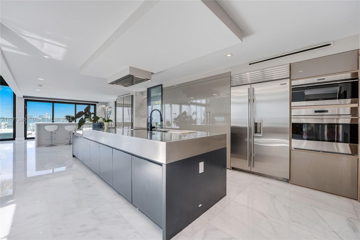 Interior, Kitchen, Marble, Recessed Lighting, Stainless Steel Appliances, Water