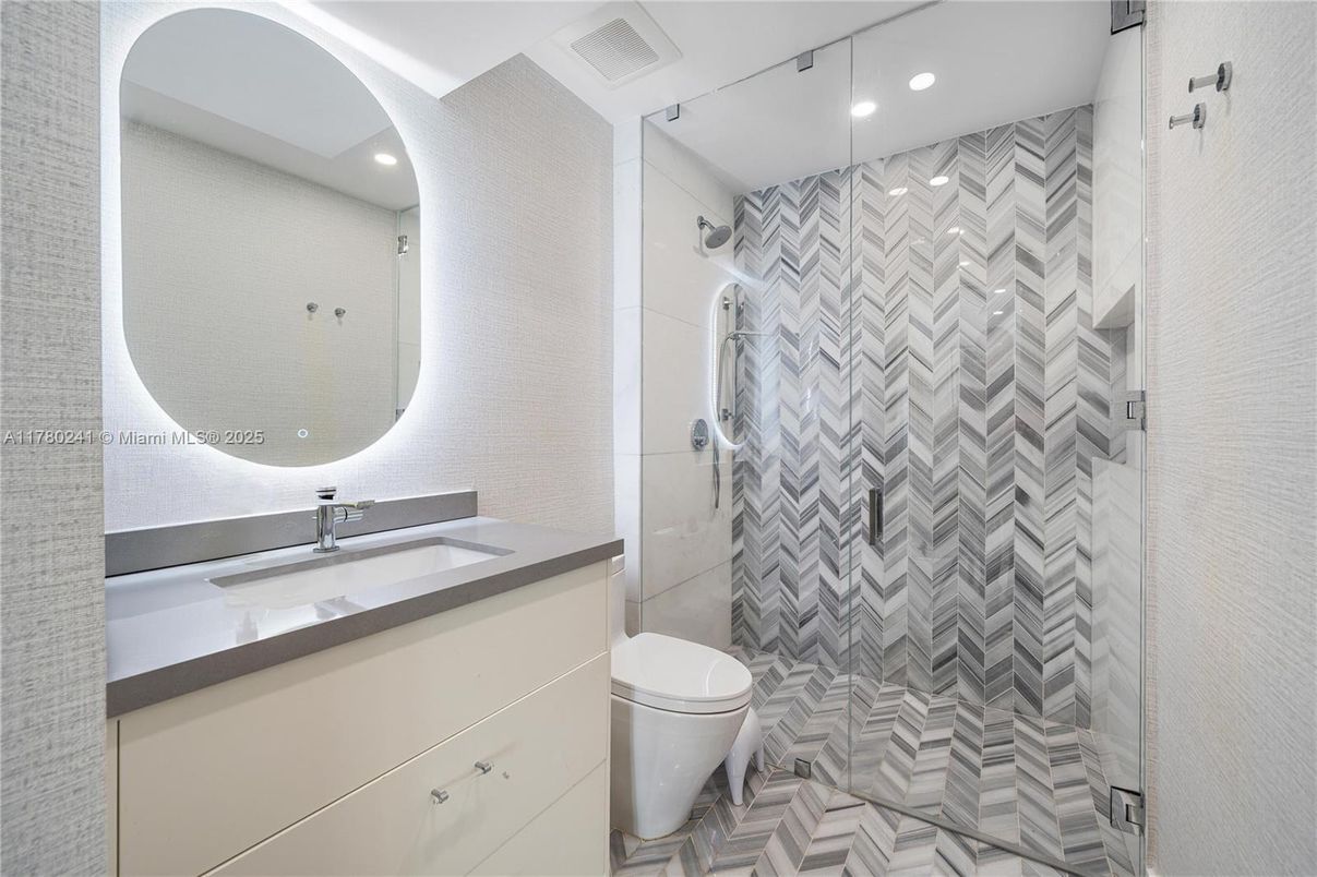 Bathroom, Glass Shower, Interior, Recessed Lighting