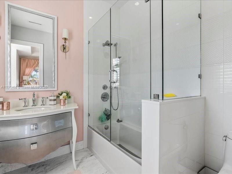 Bathroom, Glass Shower, Interior, Marble, Recessed Lighting