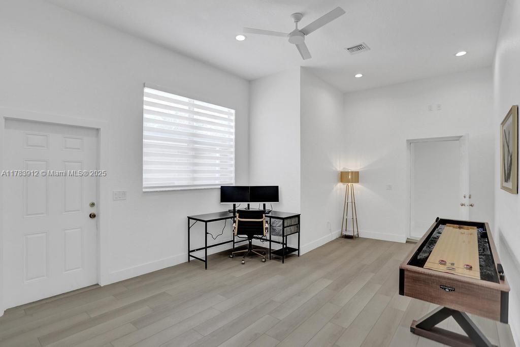 Game Room, Home Office, Interior, Recessed Lighting, Wood Texture Flooring
