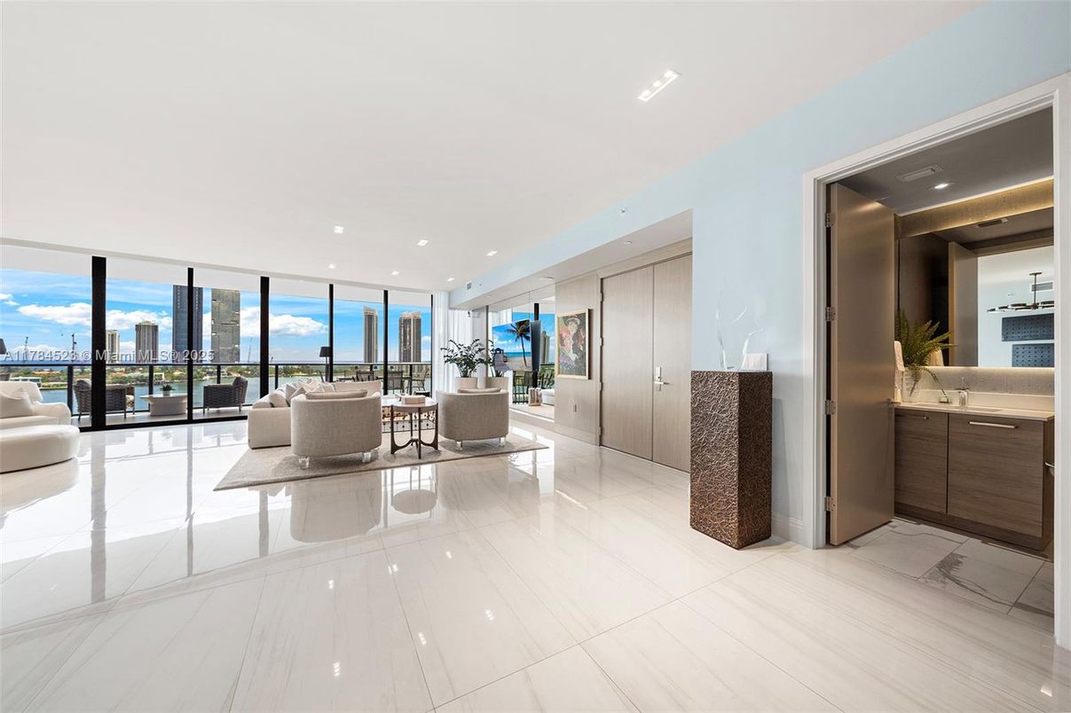 Interior, Living room, Marble, Recessed Lighting, Water