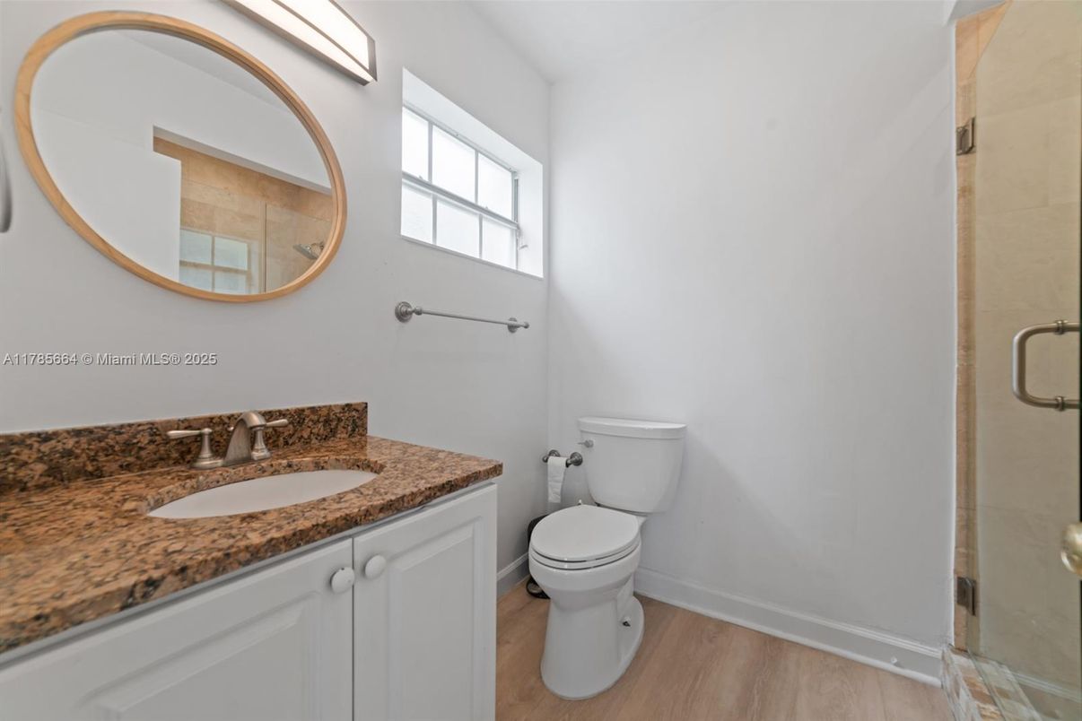 Bathroom, Glass Shower, Interior, Wood Texture Flooring