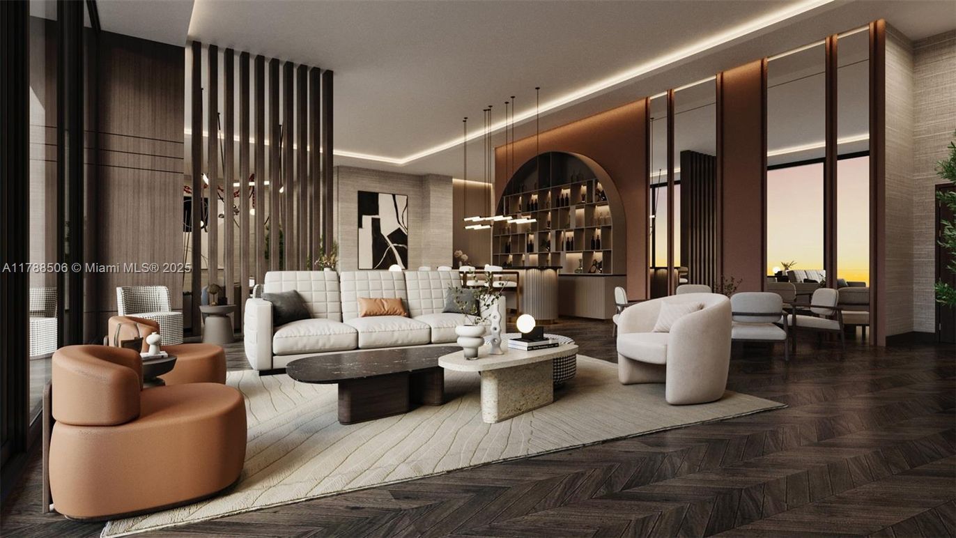 Dining room, Interior, Living room, Pendant Lights, Recessed Lighting, Wood Texture Flooring