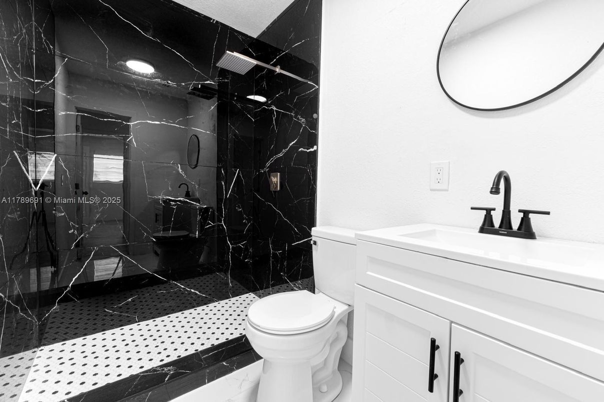 Bathroom, Glass Shower, Interior, Marble Walls, Recessed Lighting