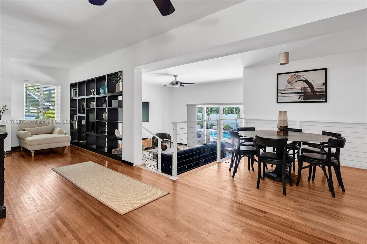 Dining room, Interior, Living room, Pendant Lights, Wood Texture Flooring