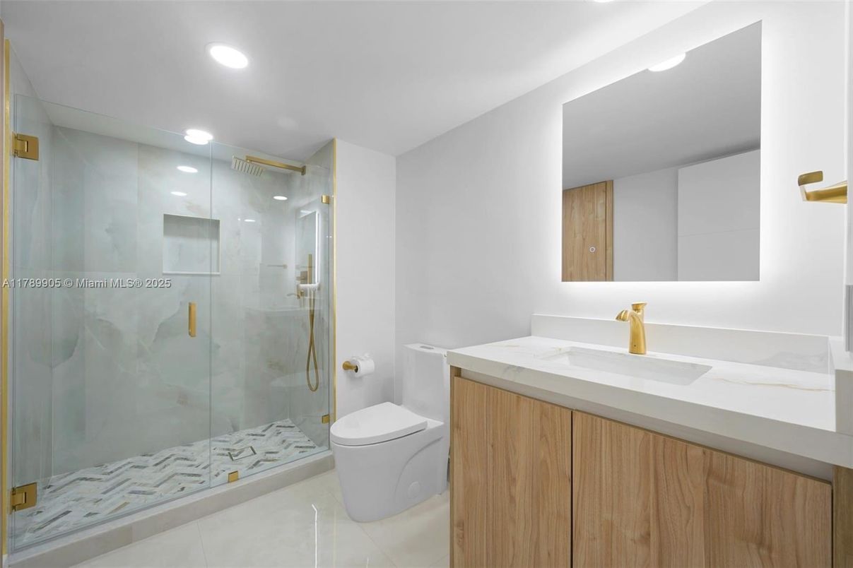Bathroom, Glass Shower, Interior, Recessed Lighting