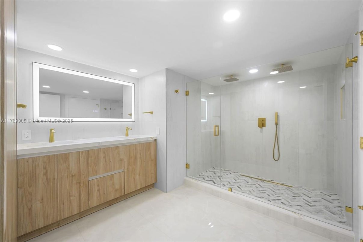 Bathroom, Glass Shower, Interior, Recessed Lighting