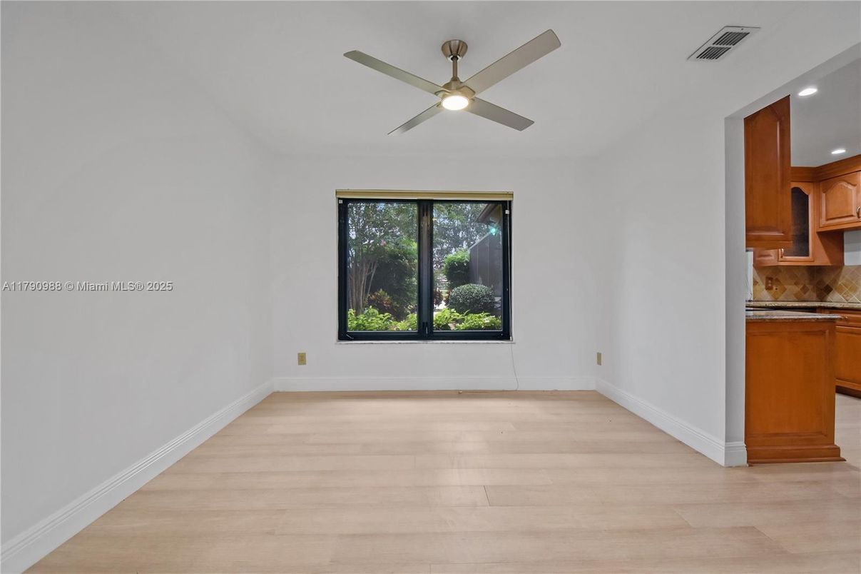 Empty room, Interior, Kitchen, Recessed Lighting, Wood Texture Flooring