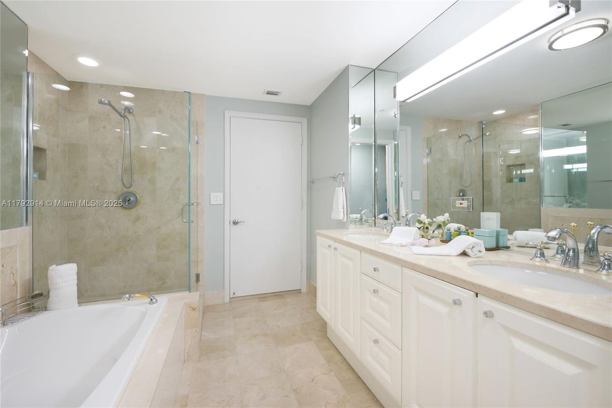 Bathroom, Dual Sink Vanities, Glass Shower, Interior, Recessed Lighting