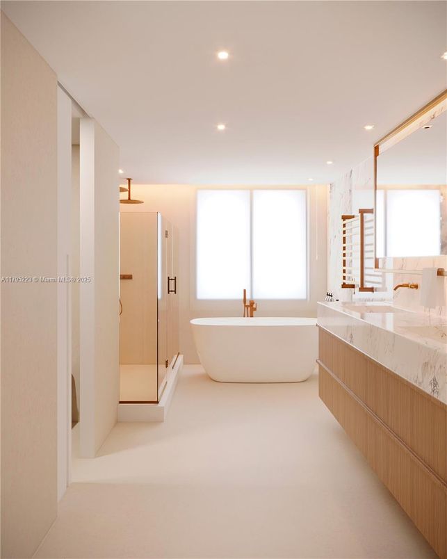 Bathroom, Interior, Marble Walls, Recessed Lighting