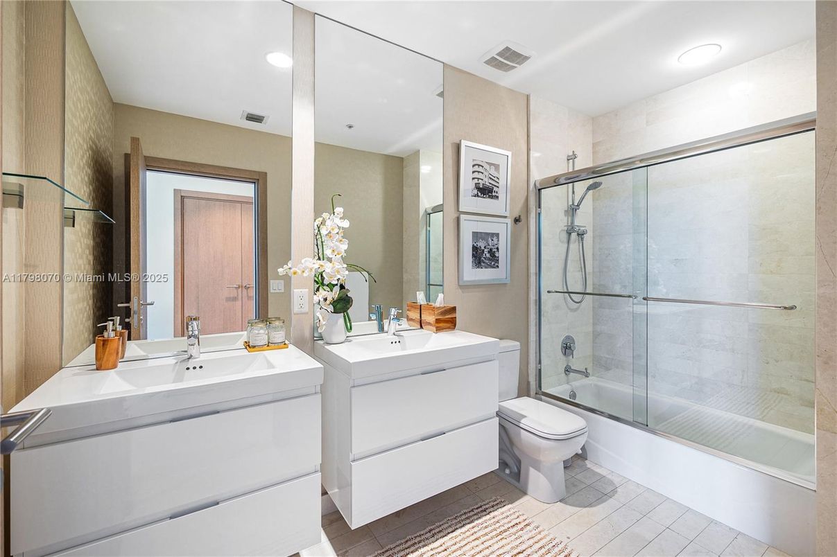 Bathroom, Dual Sink Vanities, Glass Shower, Interior, Recessed Lighting