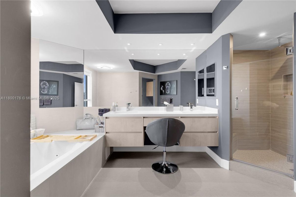 Bathroom, Dual Sink Vanities, Glass Shower, Interior, Recessed Lighting
