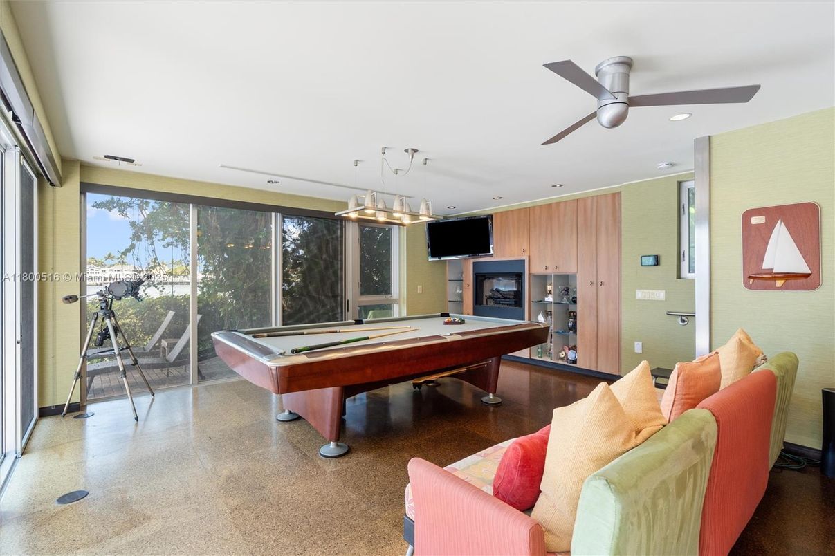 Billiard Table, Fireplace, Game Room, Interior, Pendant Lights, Recessed Lighting