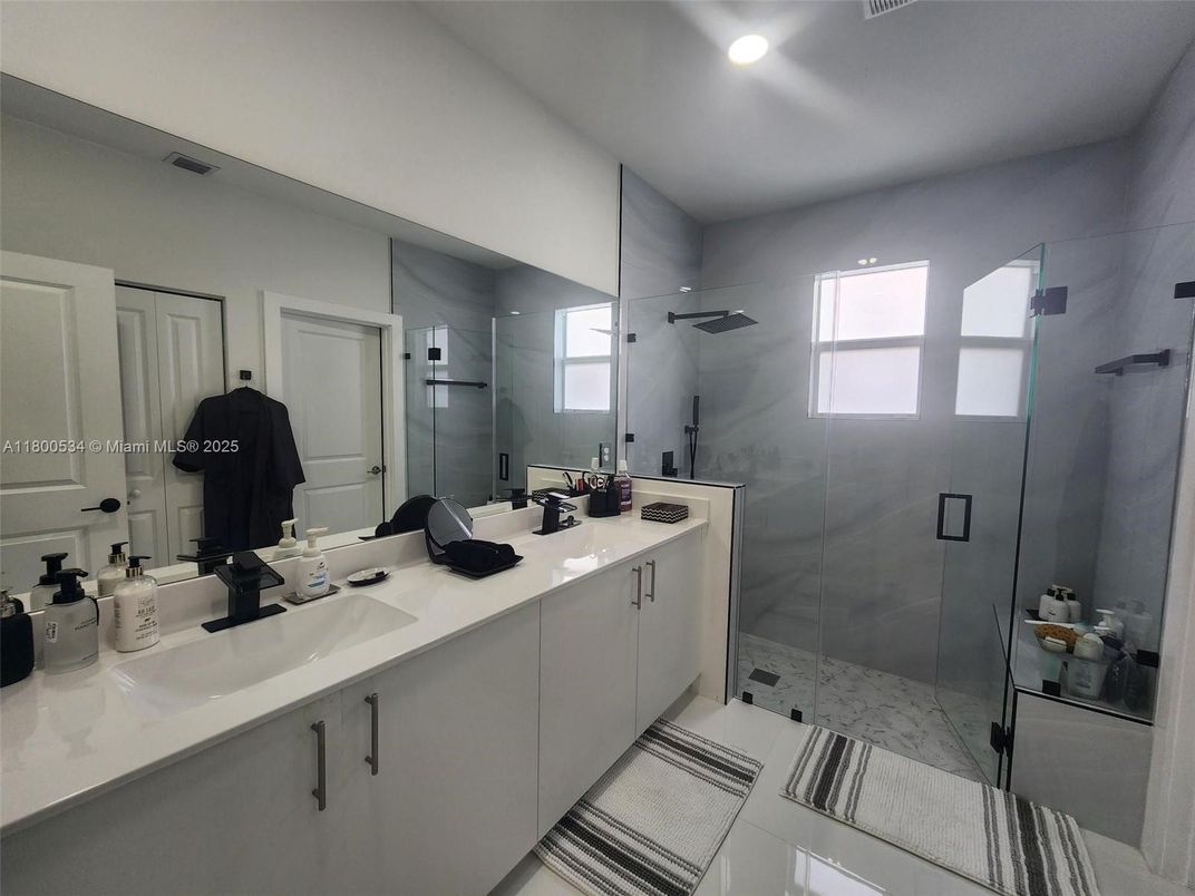 Bathroom, Dual Sink Vanities, Glass Shower, Interior, Recessed Lighting