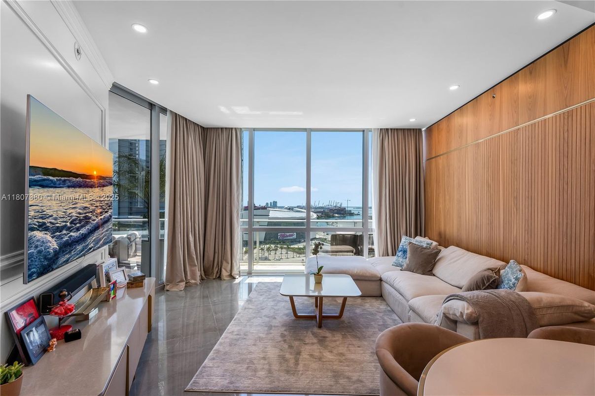 Fireplace, Interior, Living room, Recessed Lighting, Water, Wooden Walls