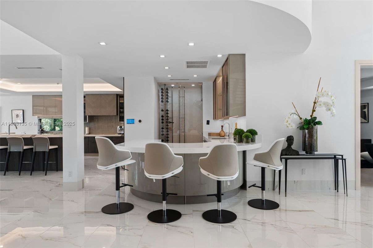 Interior, Kitchen, Marble, Recessed Lighting, Wine Storage