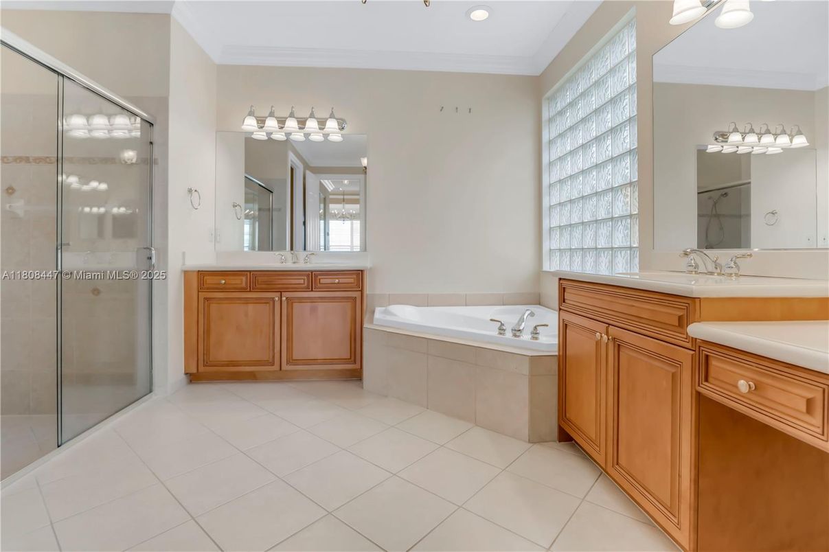 Bathroom, Dual Sink Vanities, Glass Shower, Interior, Recessed Lighting