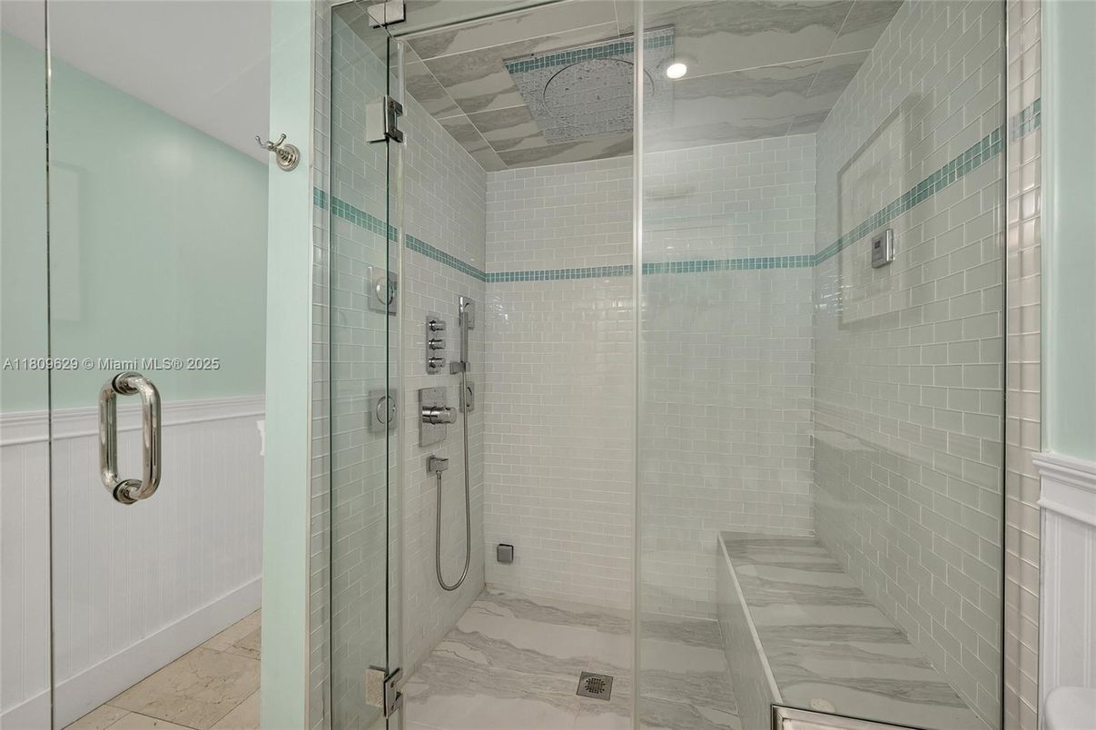 Bathroom, Glass Shower, Interior, Marble, Recessed Lighting