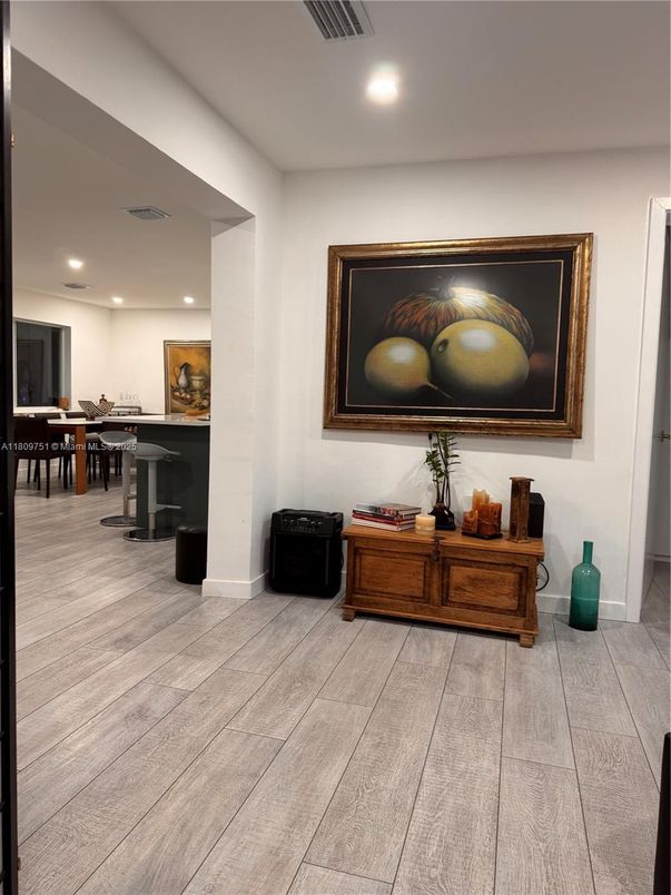 Dining room, Interior, Recessed Lighting, Wood Texture Flooring