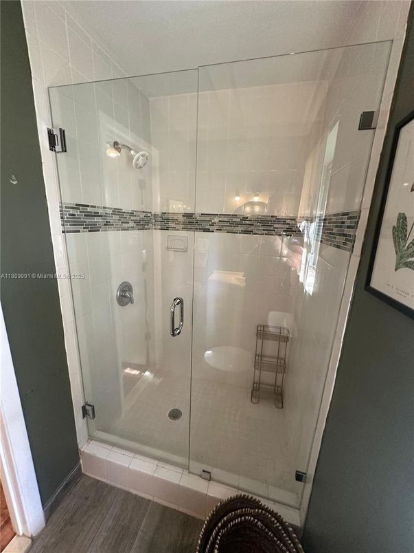 Bathroom, Glass Shower, Interior, Wood Texture Flooring