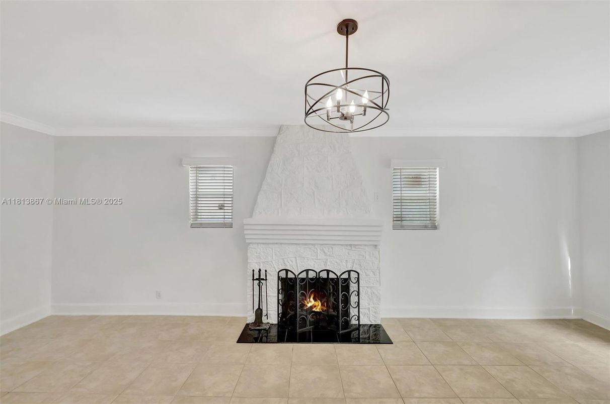 Empty room, Fireplace, Interior, Pendant Lights