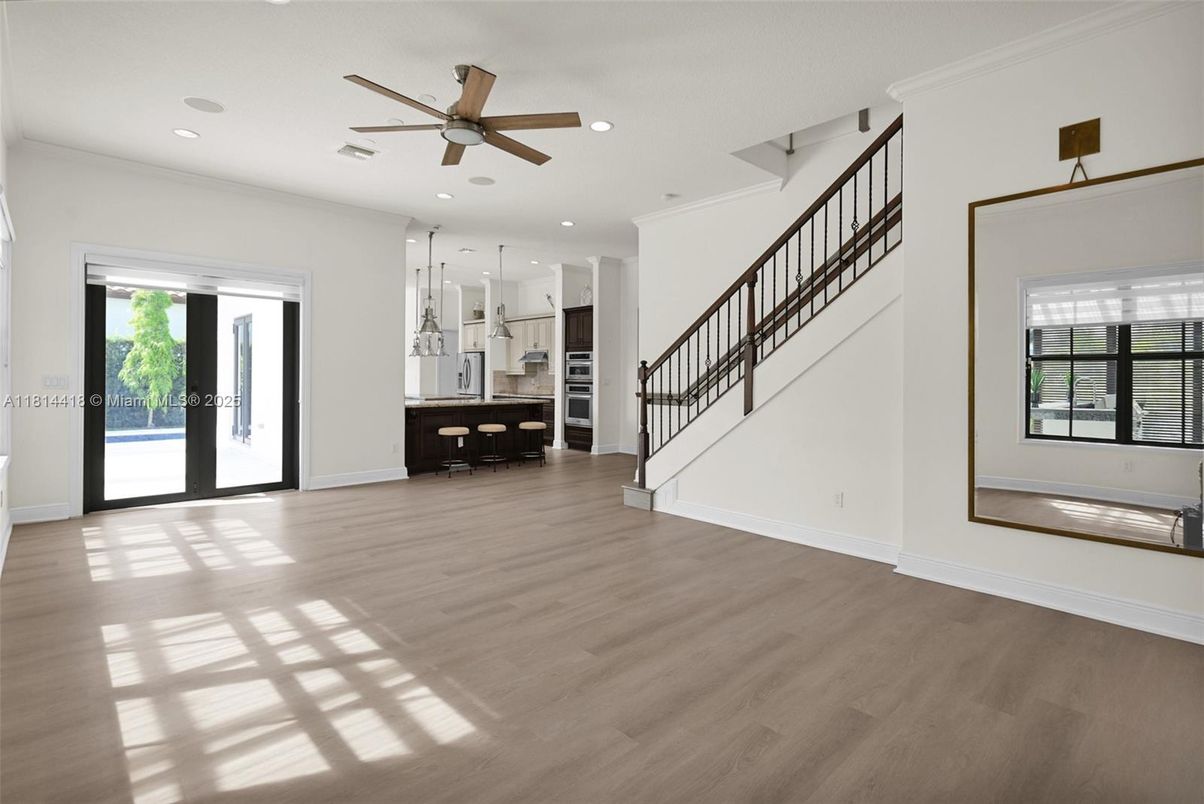 Interior, Kitchen, Pendant Lights, Recessed Lighting, Wood Texture Flooring