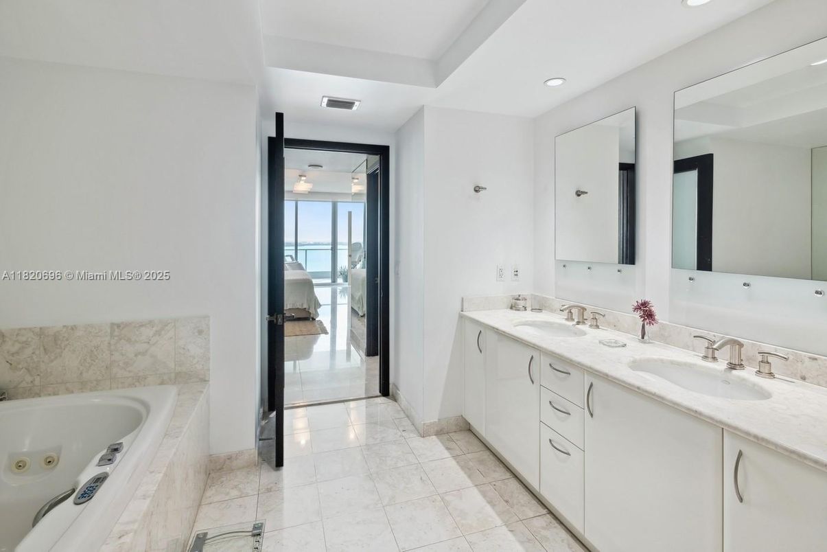 Bathroom, Dual Sink Vanities, Interior, Marble, Recessed Lighting, Water