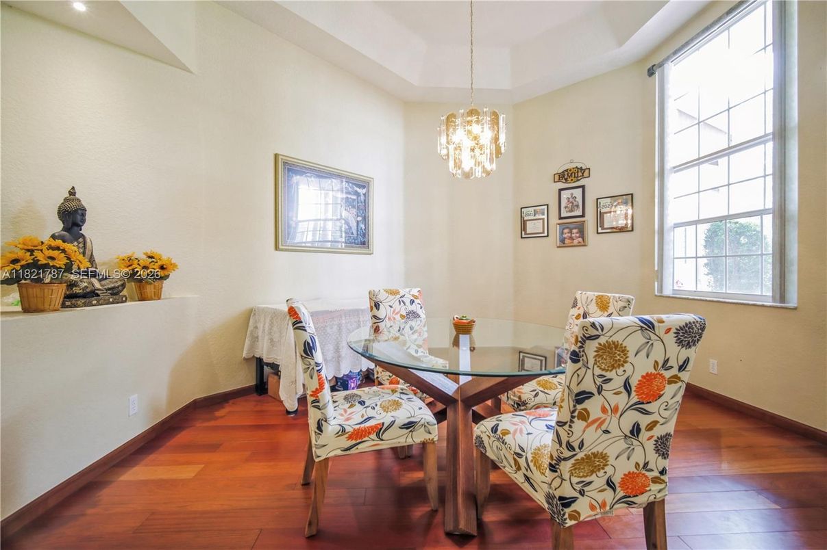 Dining room, Interior, Pendant Lights, Wood Texture Flooring