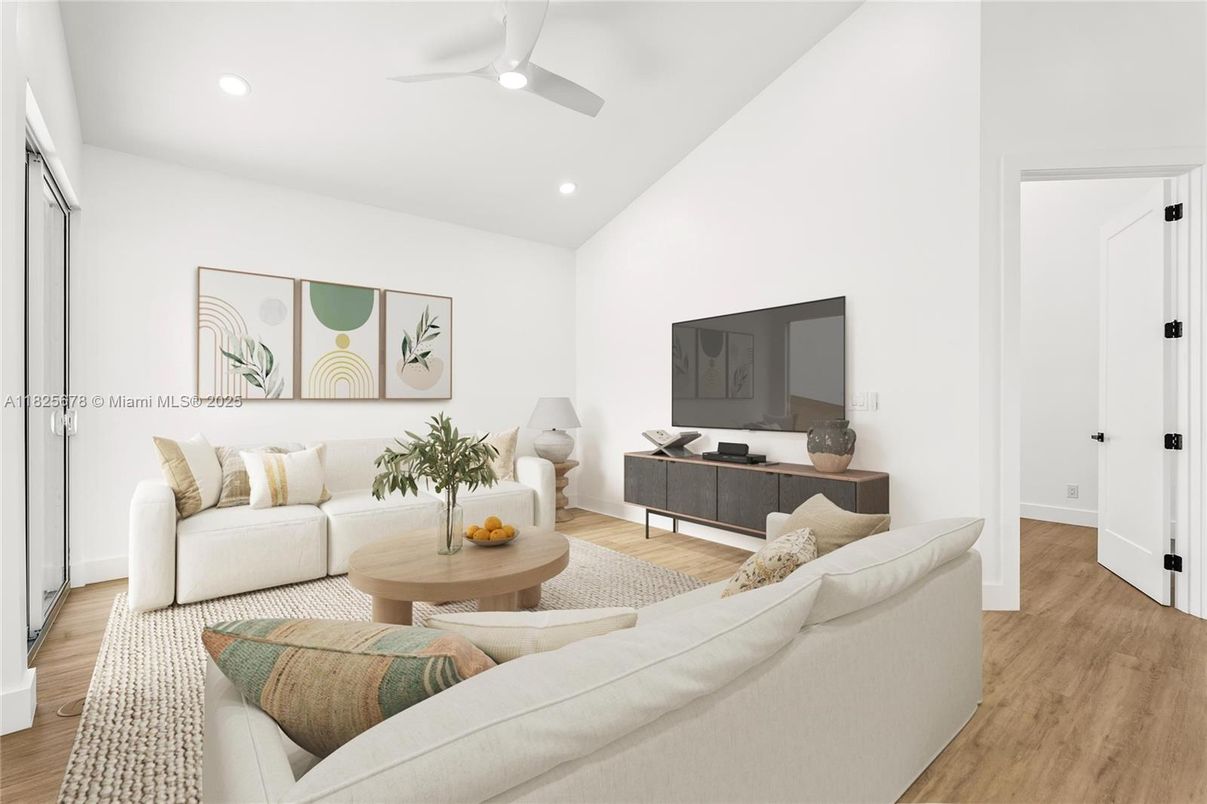 Interior, Living room, Recessed Lighting, Wood Texture Flooring