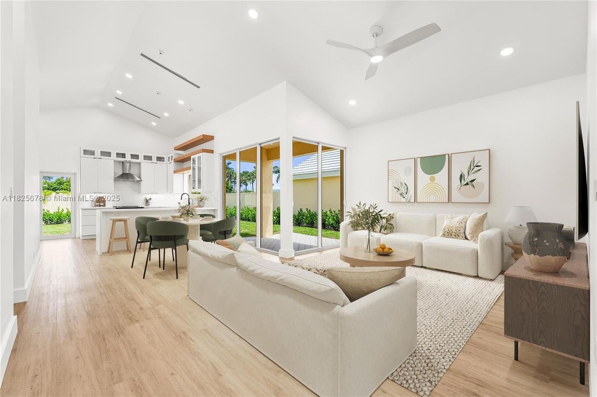 Dining room, Interior, Kitchen, Living room, Pendant Lights, Recessed Lighting, Wood Texture Flooring